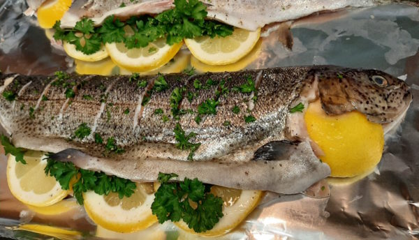 Whole Roasted Rainbow Trout with Lemon and Parsley - Sugar and Spice